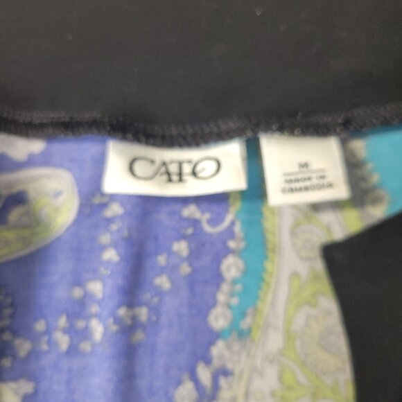 Cato Womens M Paisley Print Tunic Top Bell Sleeve Boho Retro Blue Green Black - Picture 2 of 8